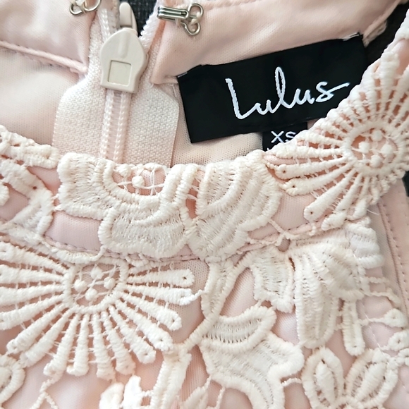 Lulus Love Poem Blush Pink Beige Lace Floral Crochet Mini Dress Size XS - Picture 9 of 9